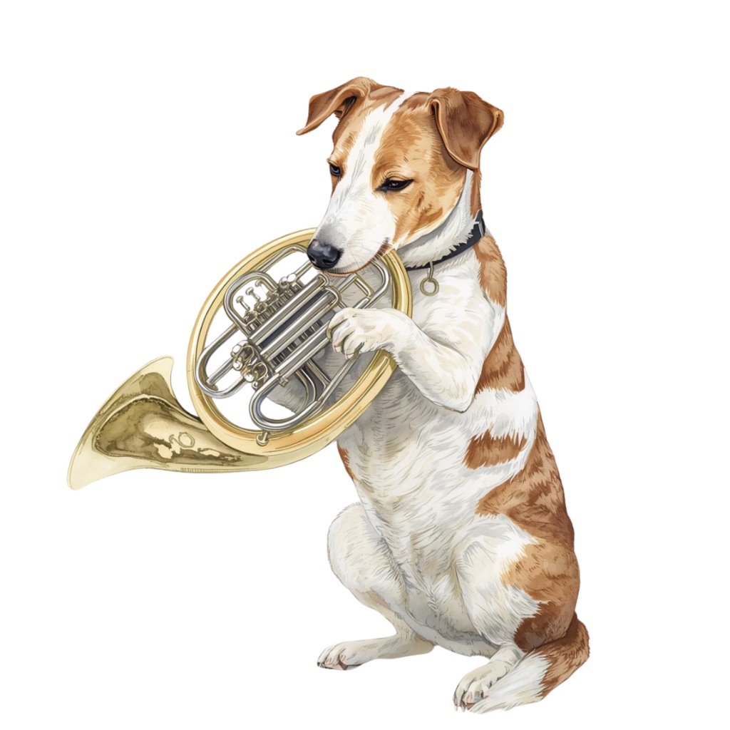 【Dogシリーズ】水彩画風ー楽器を奏でる犬たちのクリップアート20点セット│PNG背景透過