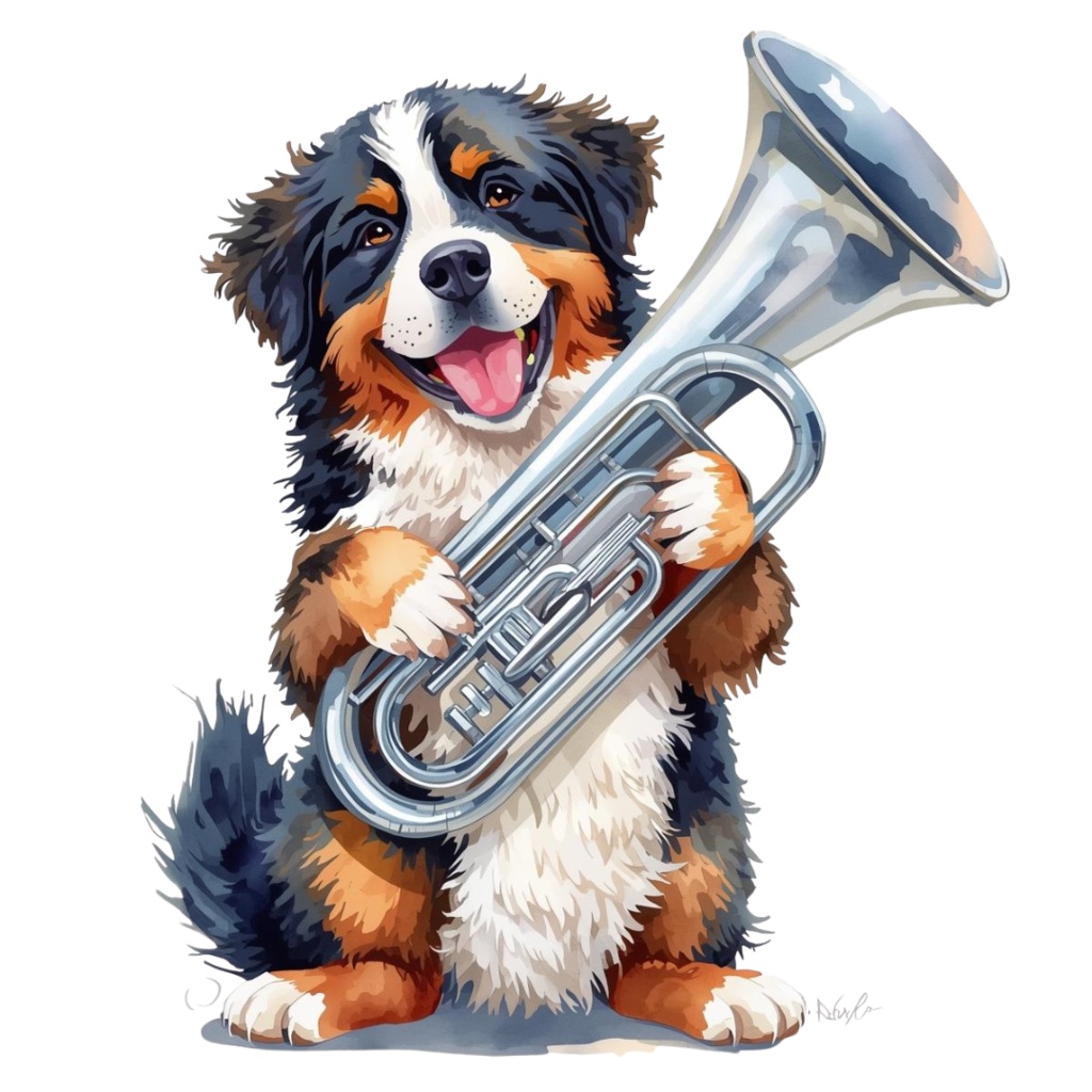 【Dogシリーズ】水彩画風ー楽器を奏でる犬たちのクリップアート20点セット│PNG背景透過