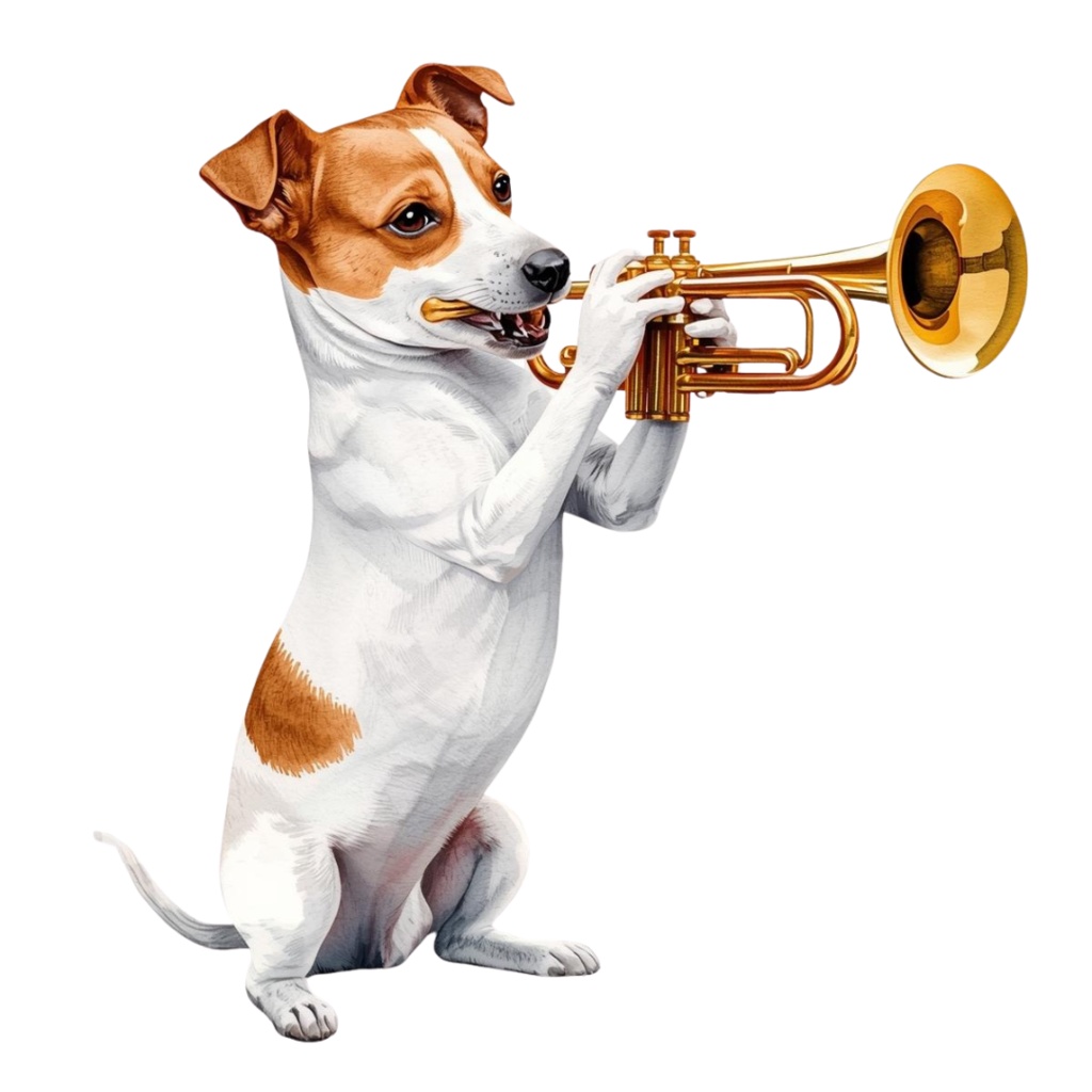 【Dogシリーズ】水彩画風ー楽器を奏でる犬たちのクリップアート20点セット│PNG背景透過