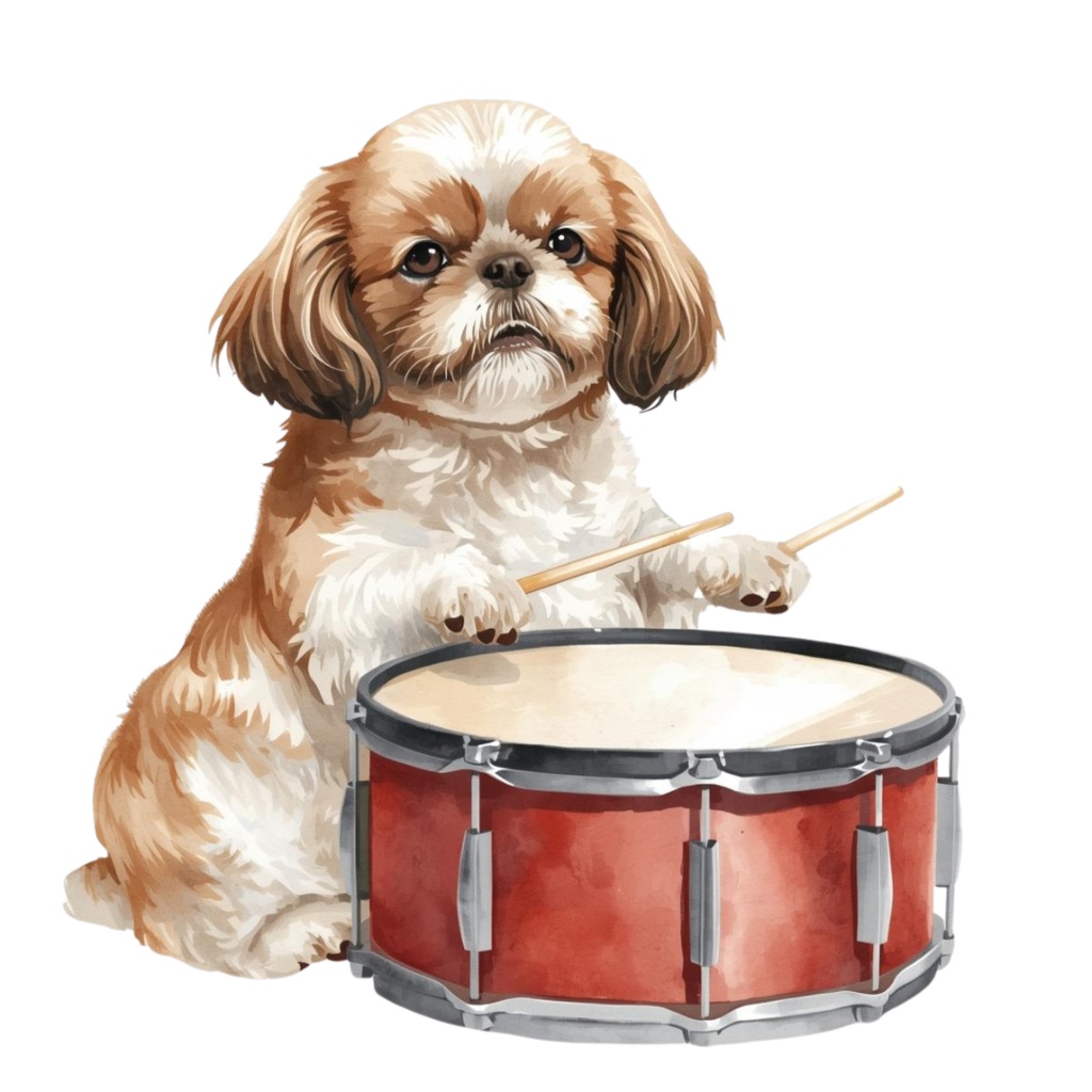【Dogシリーズ】水彩画風ー楽器を奏でる犬たちのクリップアート20点セット│PNG背景透過