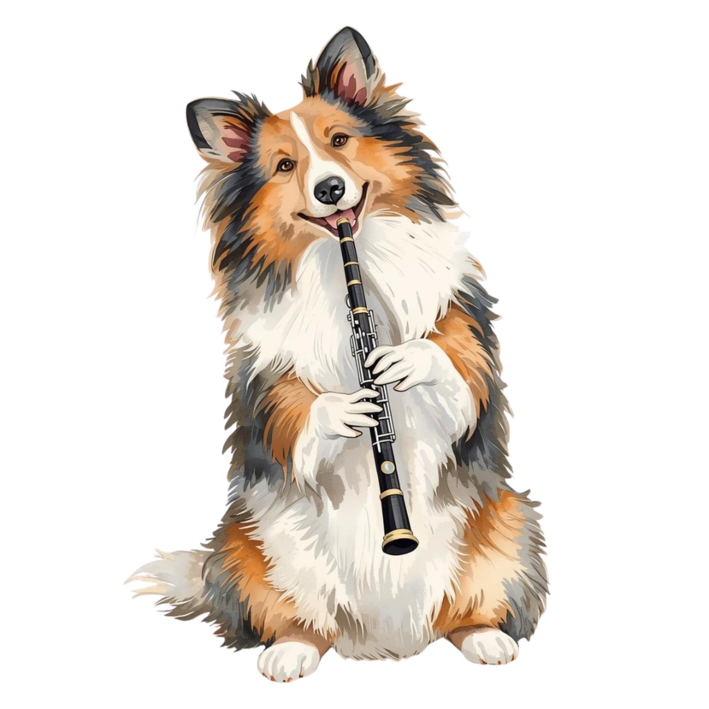 【Dogシリーズ】水彩画風ー楽器を奏でる犬たちのクリップアート20点セット│PNG背景透過