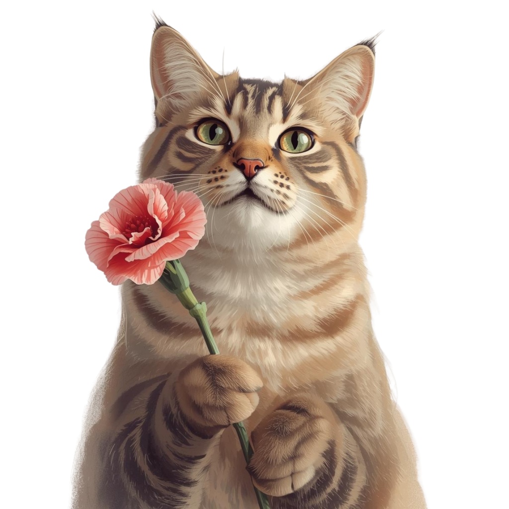 【Catシリーズ】色鉛筆画風-猫と花の癒しクリップアート20点セット│PNG背景透過