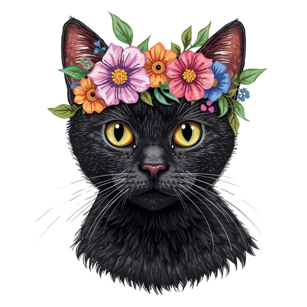 【Catシリーズ】色鉛筆画風-猫と花の癒しクリップアート20点セット│PNG背景透過