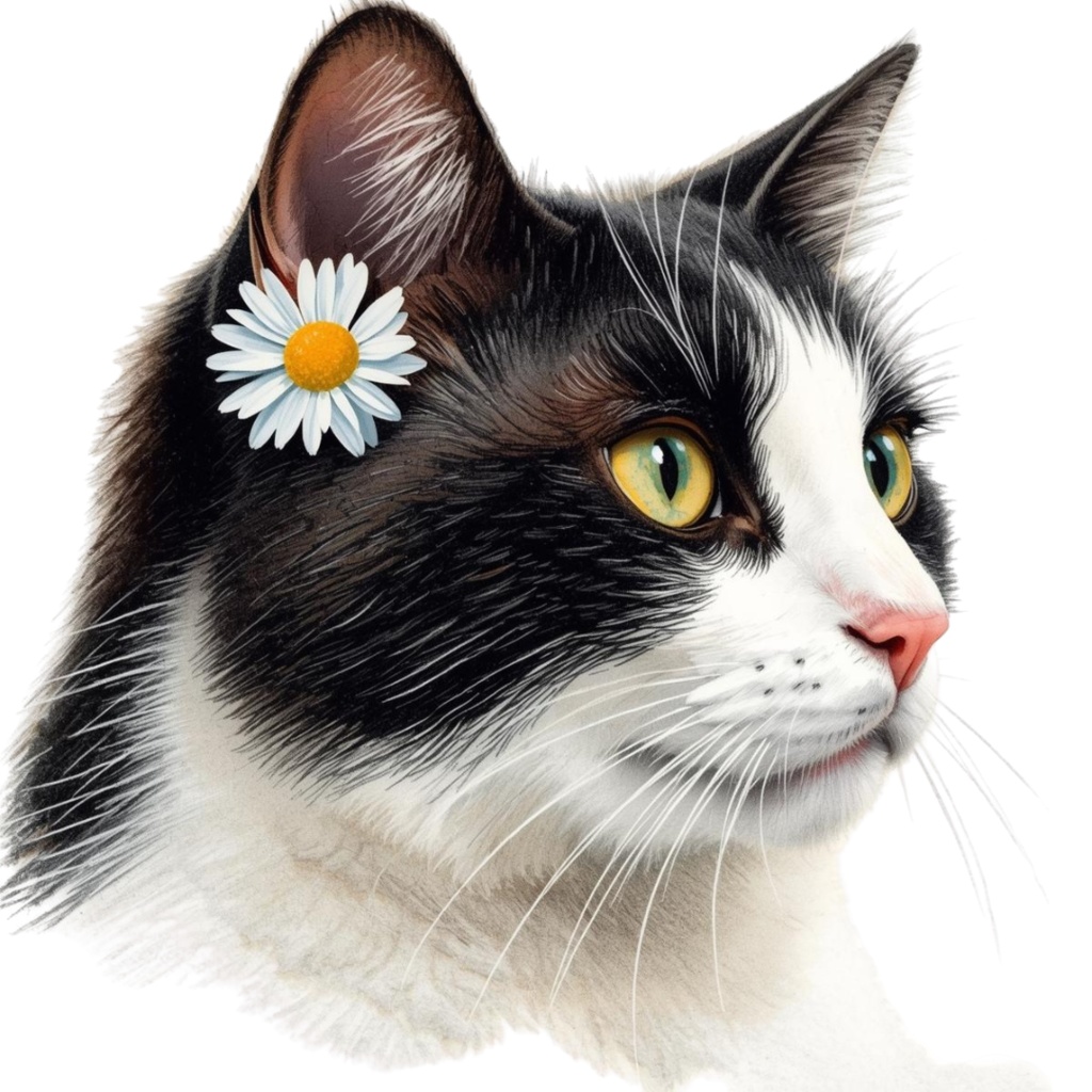 【Catシリーズ】色鉛筆画風-猫と花の癒しクリップアート20点セット│PNG背景透過