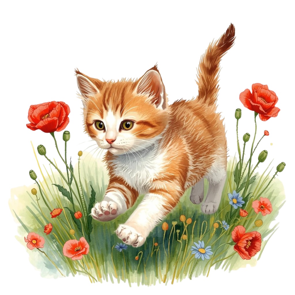 【Catシリーズ】色鉛筆画風-猫と花の癒しクリップアート20点セット│PNG背景透過