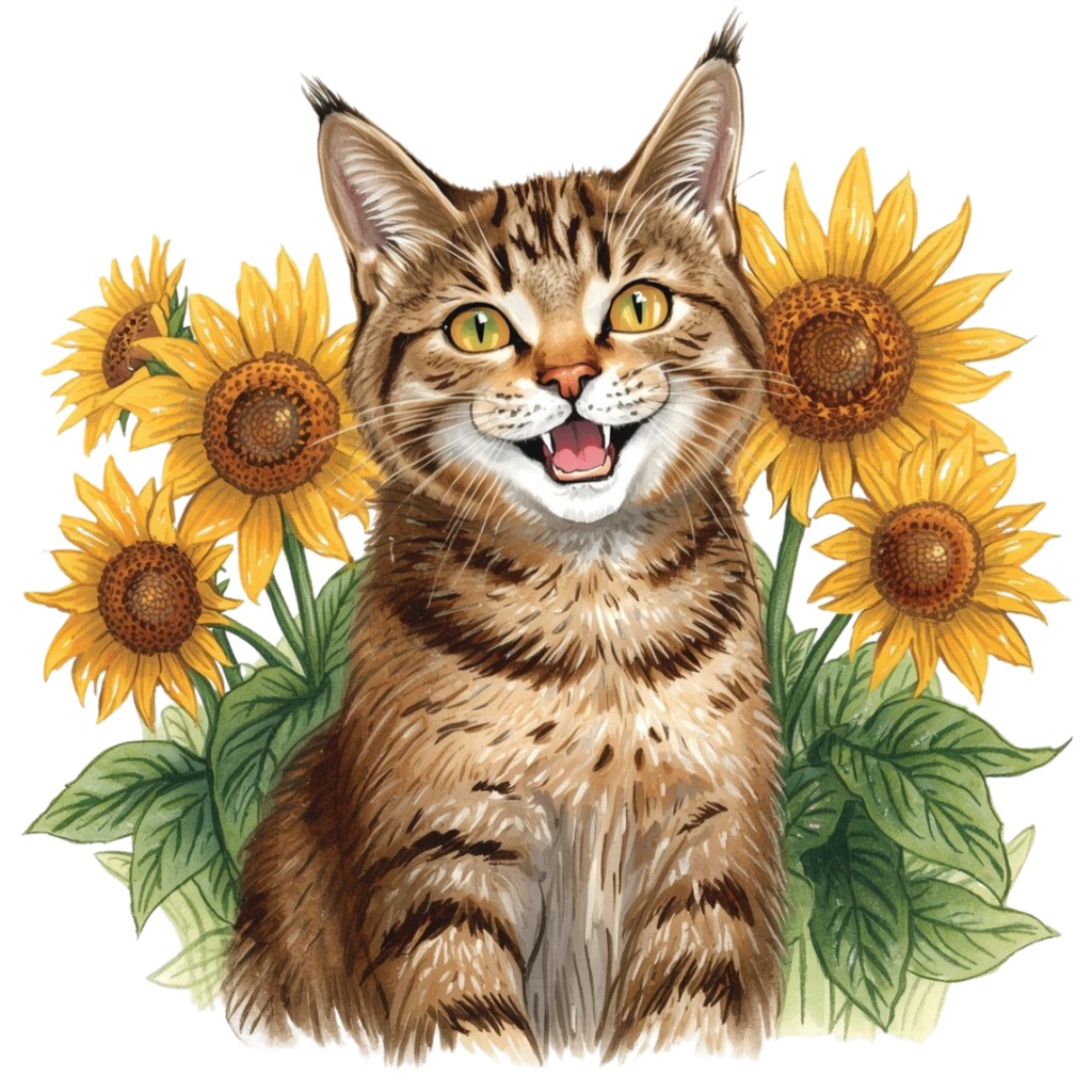 【Catシリーズ】色鉛筆画風-猫と花の癒しクリップアート20点セット│PNG背景透過