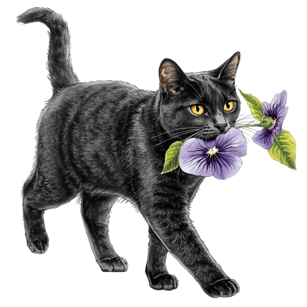 【Catシリーズ】色鉛筆画風-猫と花の癒しクリップアート20点セット│PNG背景透過