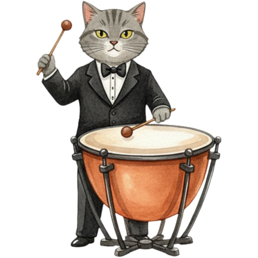 【Catシリーズ】水彩画風-楽器を奏でる猫のクリップアート24点セット│PNG背景透過