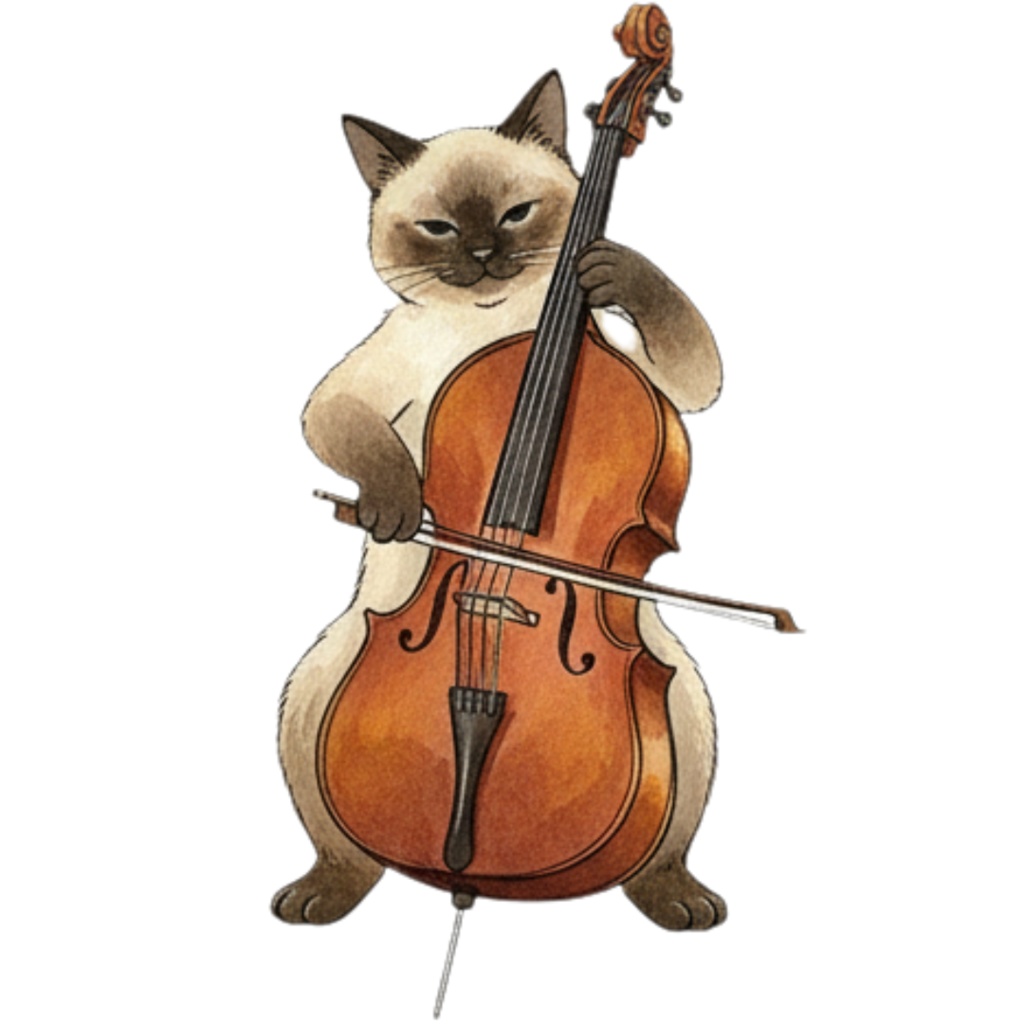 【Catシリーズ】水彩画風-楽器を奏でる猫のクリップアート24点セット│PNG背景透過