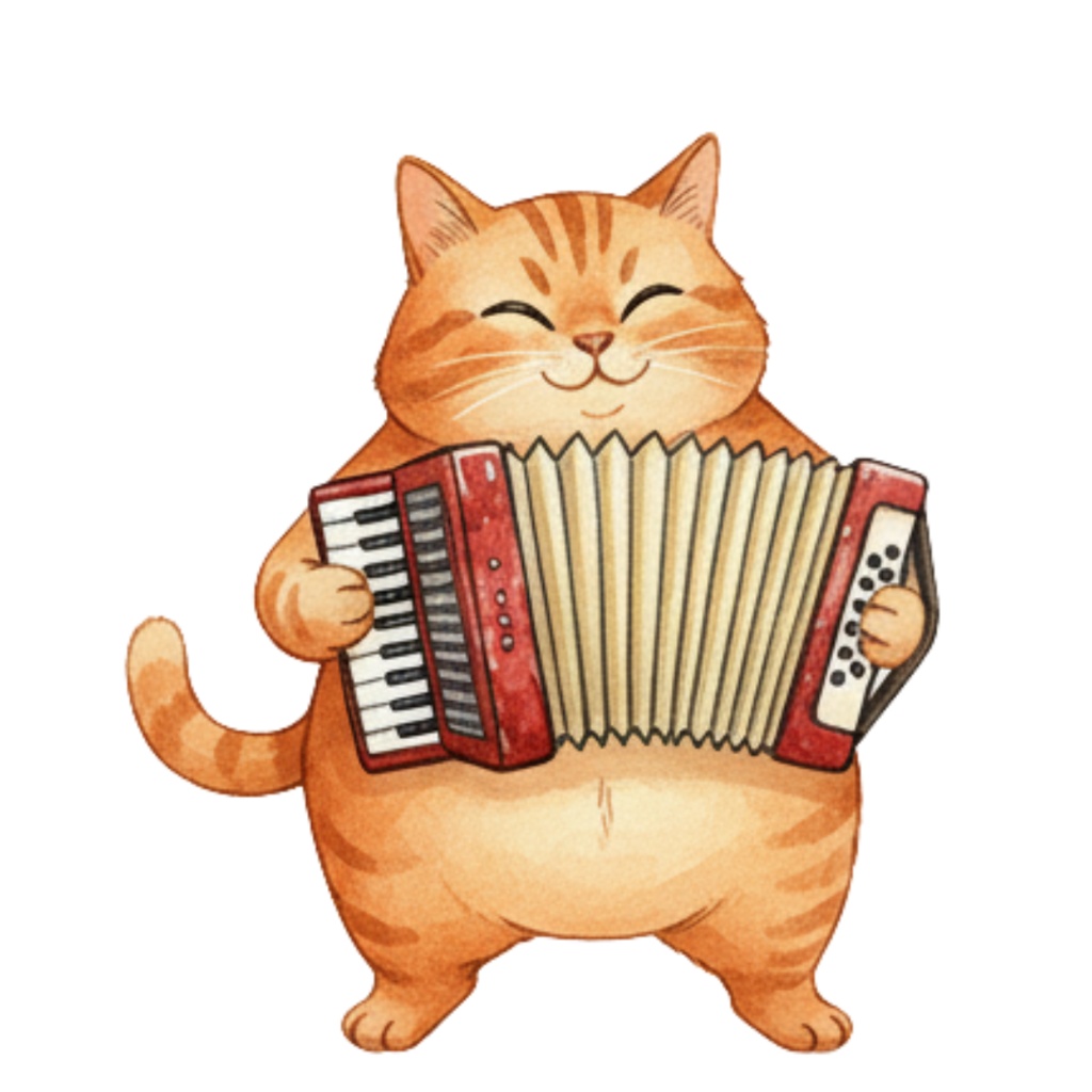 【Catシリーズ】水彩画風-楽器を奏でる猫のクリップアート24点セット│PNG背景透過