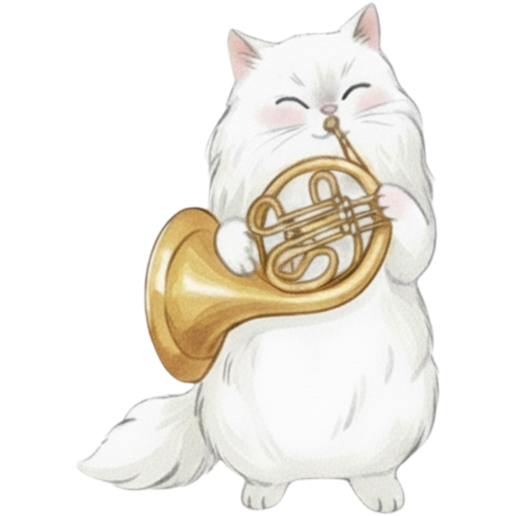 【Catシリーズ】水彩画風-楽器を奏でる猫のクリップアート24点セット│PNG背景透過