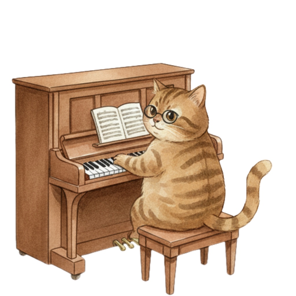 【Catシリーズ】水彩画風-楽器を奏でる猫のクリップアート24点セット│PNG背景透過