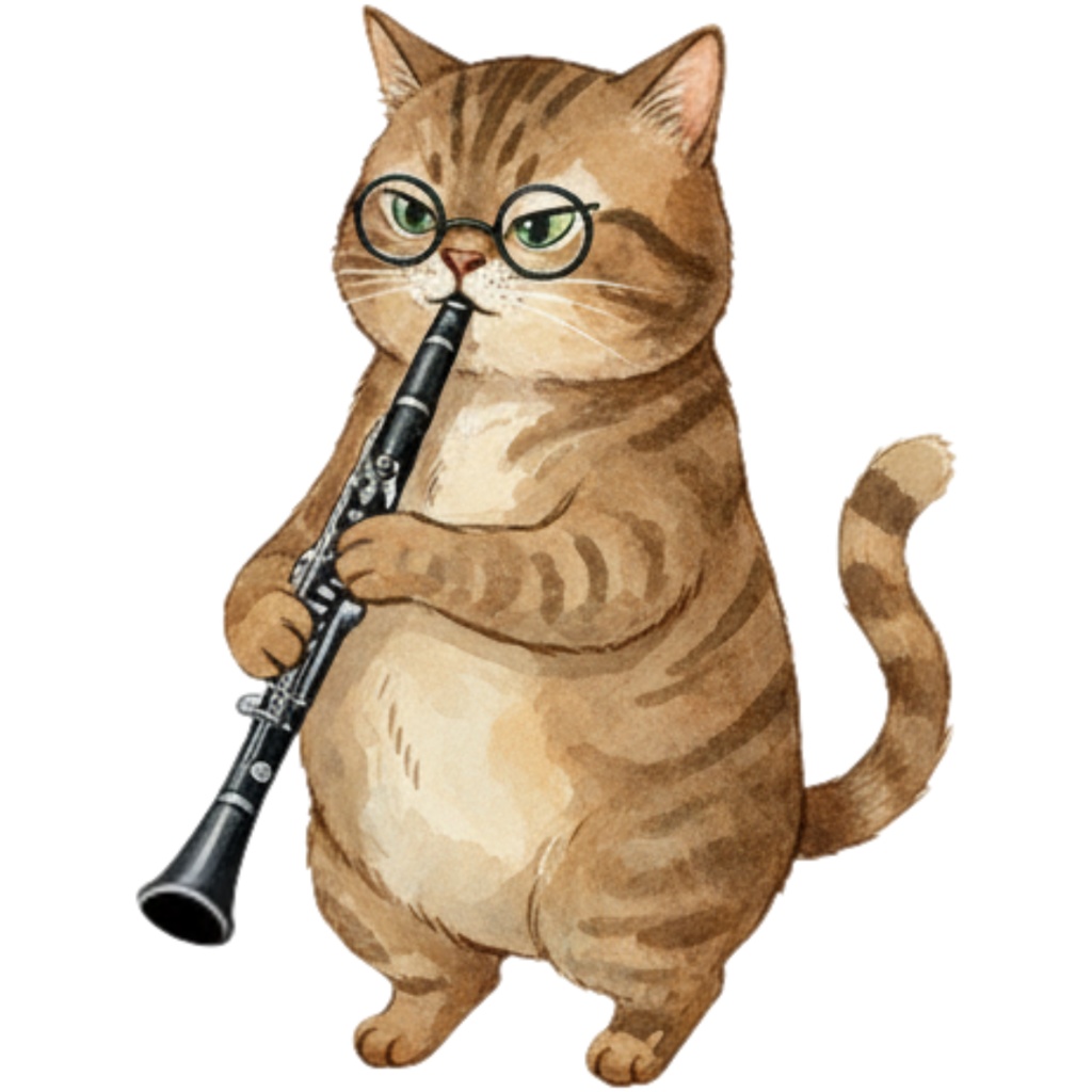 【Catシリーズ】水彩画風-楽器を奏でる猫のクリップアート24点セット│PNG背景透過