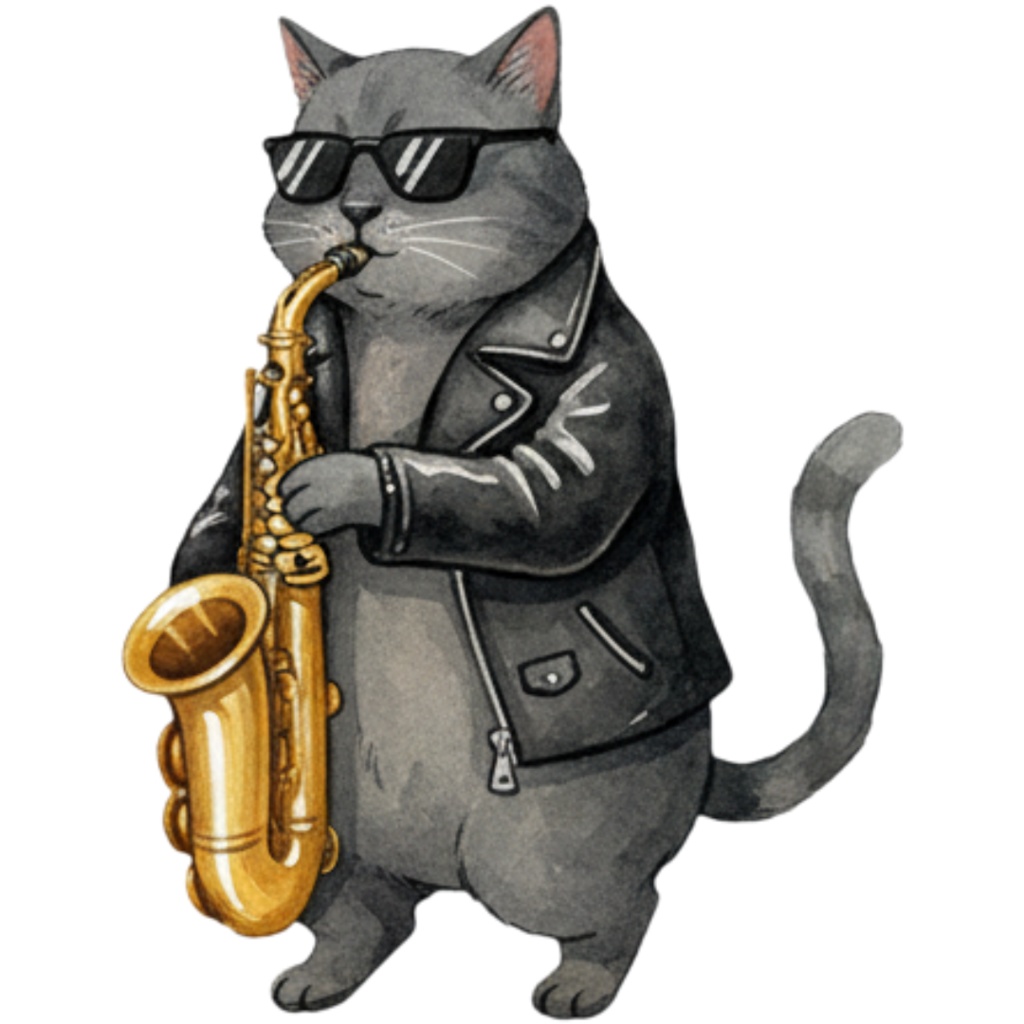 【Catシリーズ】水彩画風-楽器を奏でる猫のクリップアート24点セット│PNG背景透過