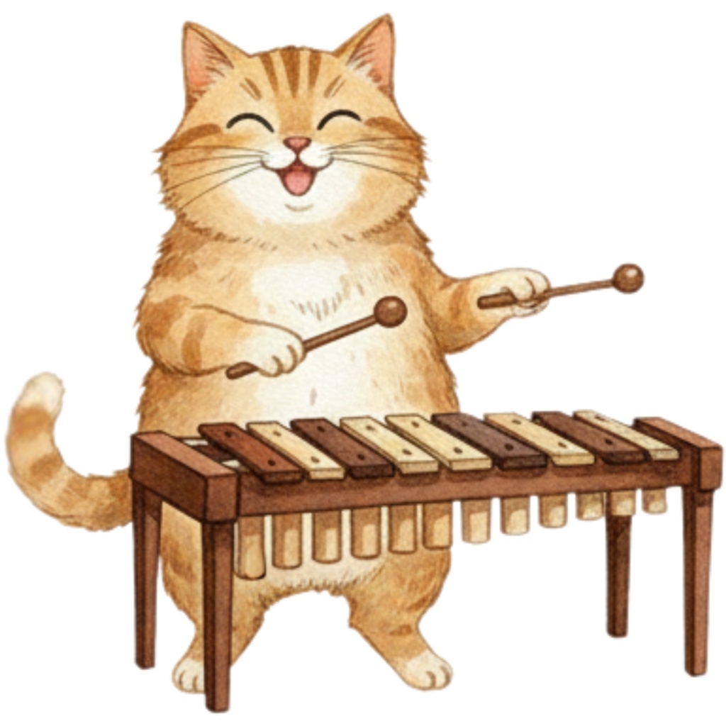 【Catシリーズ】水彩画風-楽器を奏でる猫のクリップアート24点セット│PNG背景透過