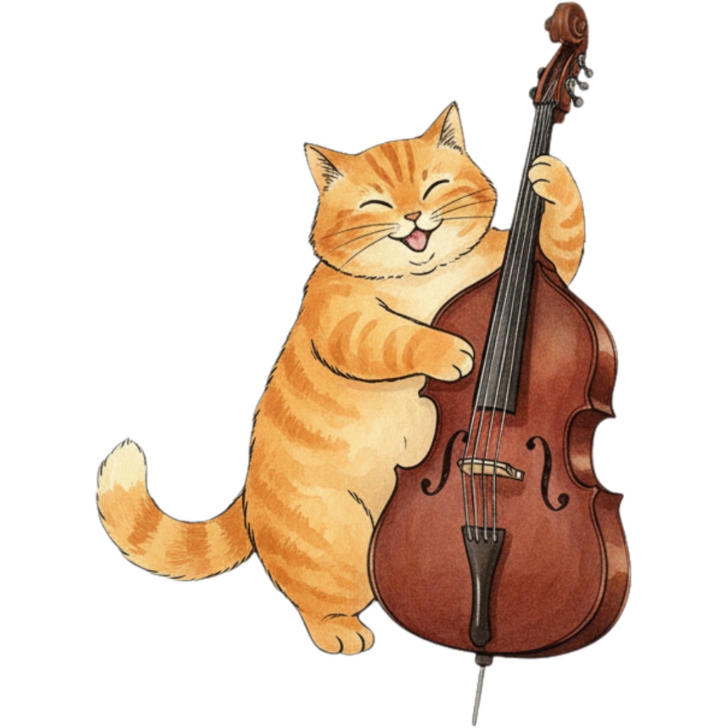 【Catシリーズ】水彩画風-楽器を奏でる猫のクリップアート24点セット│PNG背景透過