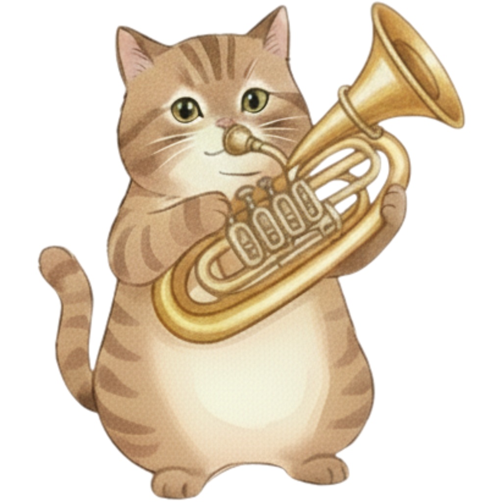 【Catシリーズ】水彩画風-楽器を奏でる猫のクリップアート24点セット│PNG背景透過