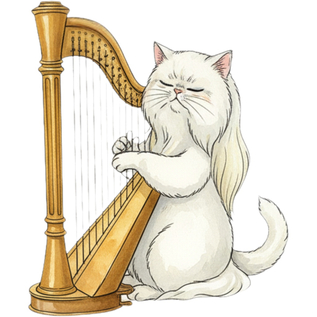 【Catシリーズ】水彩画風-楽器を奏でる猫のクリップアート24点セット│PNG背景透過