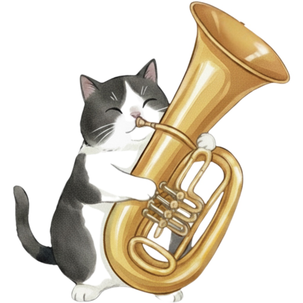 【Catシリーズ】水彩画風-楽器を奏でる猫のクリップアート24点セット│PNG背景透過