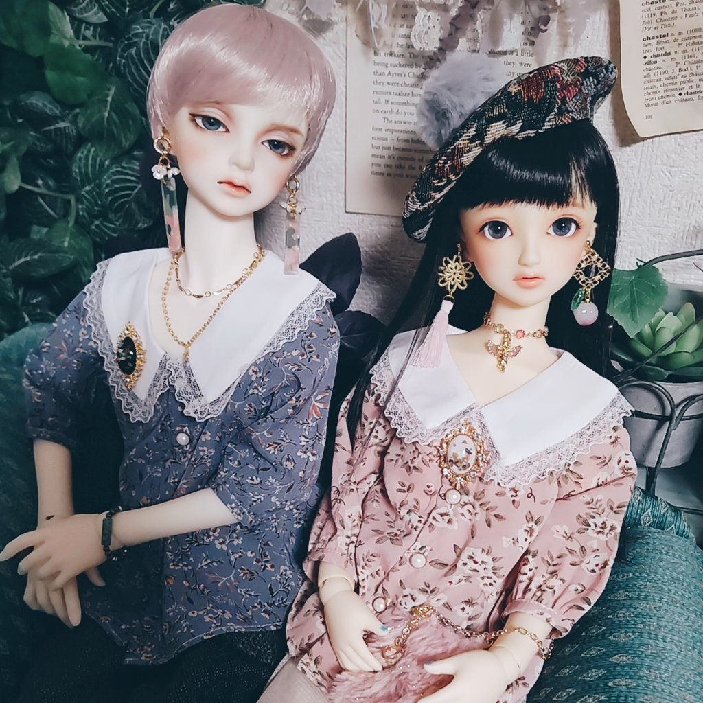 べっ甲とお花ネックレス(グリーン×ピンク)