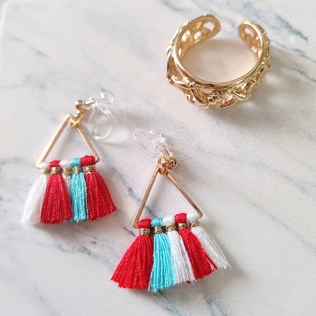 ミニタッセルピアス+ブレスレットセット