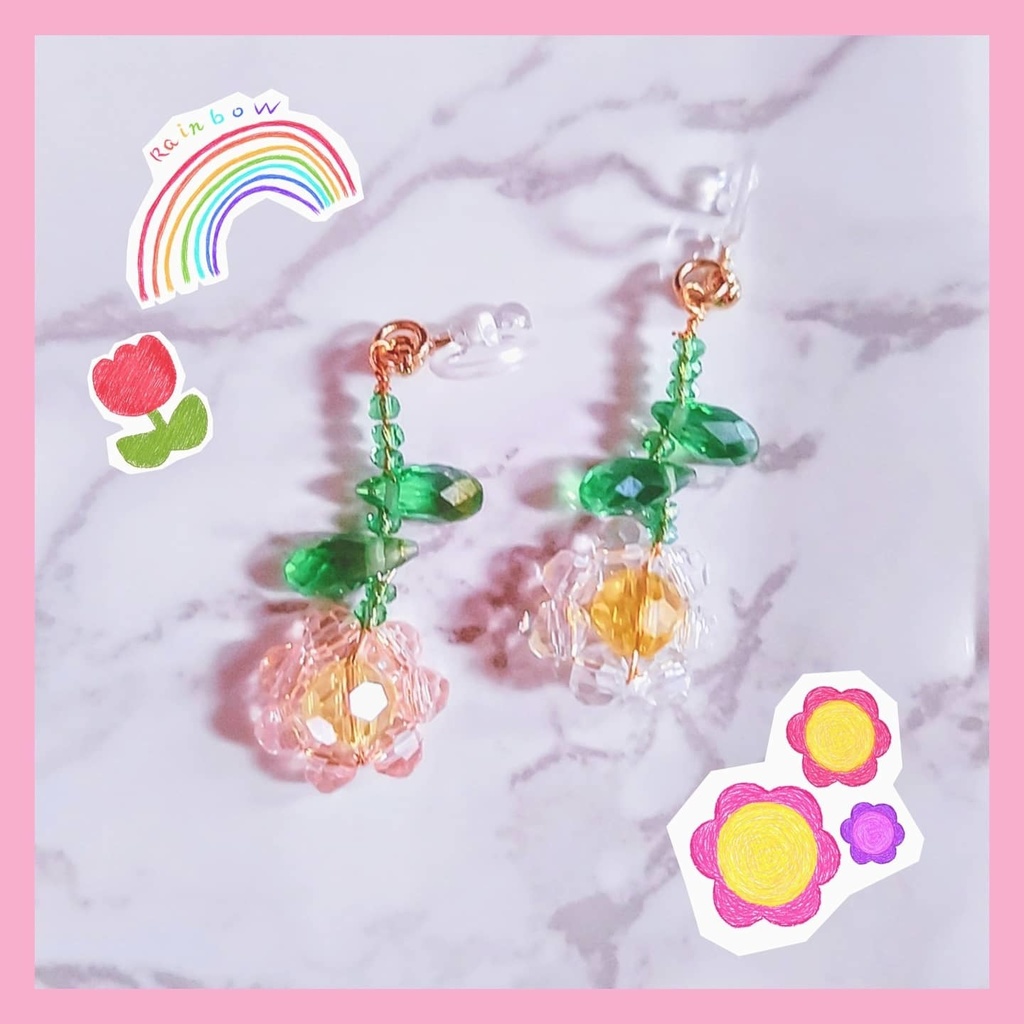 ビーズフラワーイヤリング