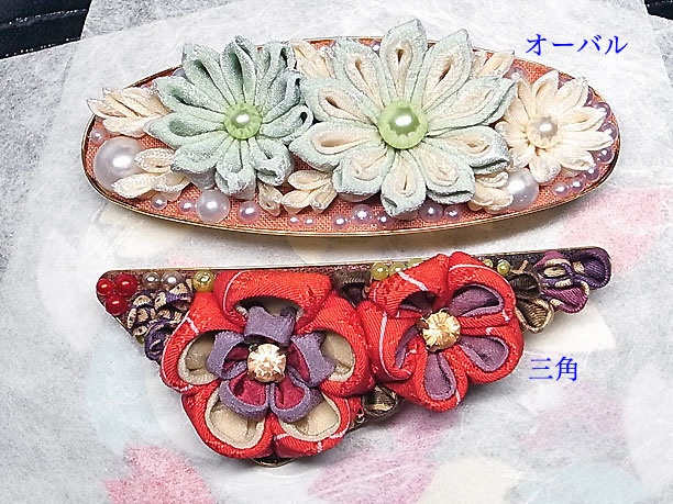 つまみ細工のバレッタ「花園」