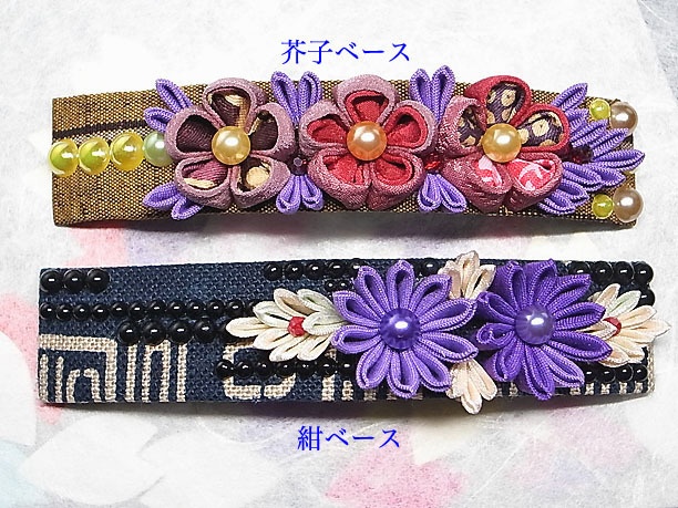 つまみ細工の髪留め「花壇」