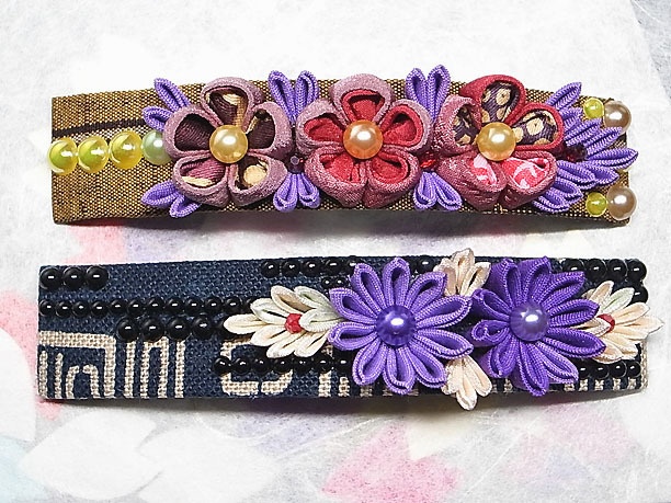 つまみ細工の髪留め「花壇」