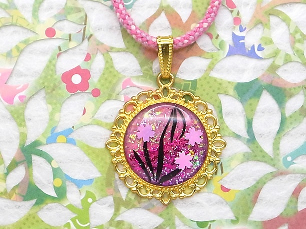 組みひもレジンペンダント「桜雲」