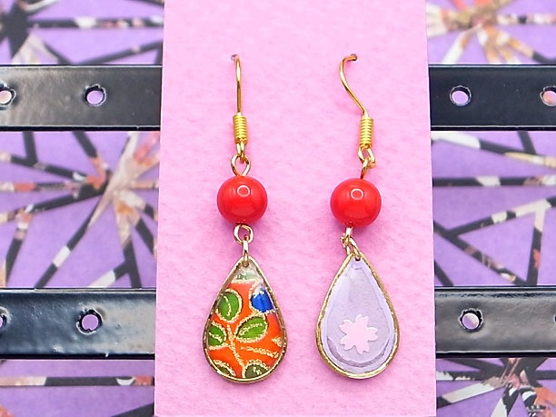 レジン・フックピアス雫「紅雨」