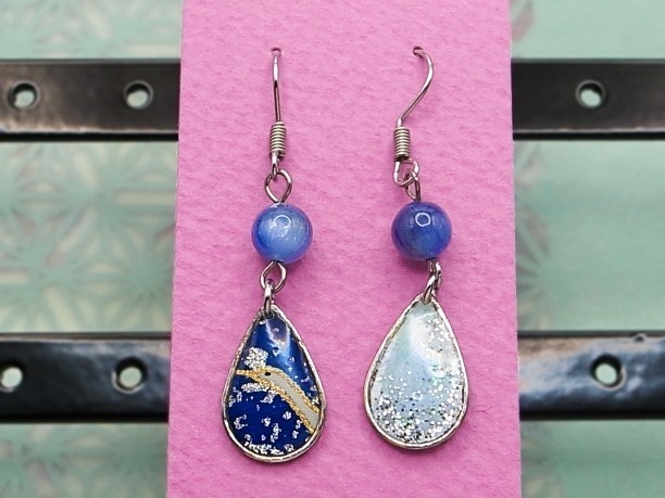 レジン・フックピアス雫「碧霄」