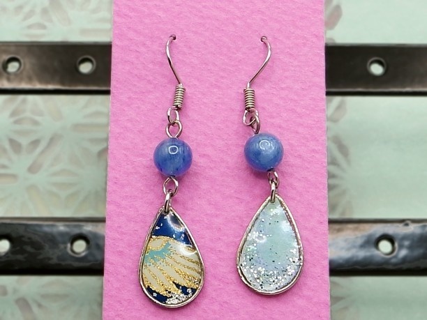 レジン・フックピアス雫「碧霄」