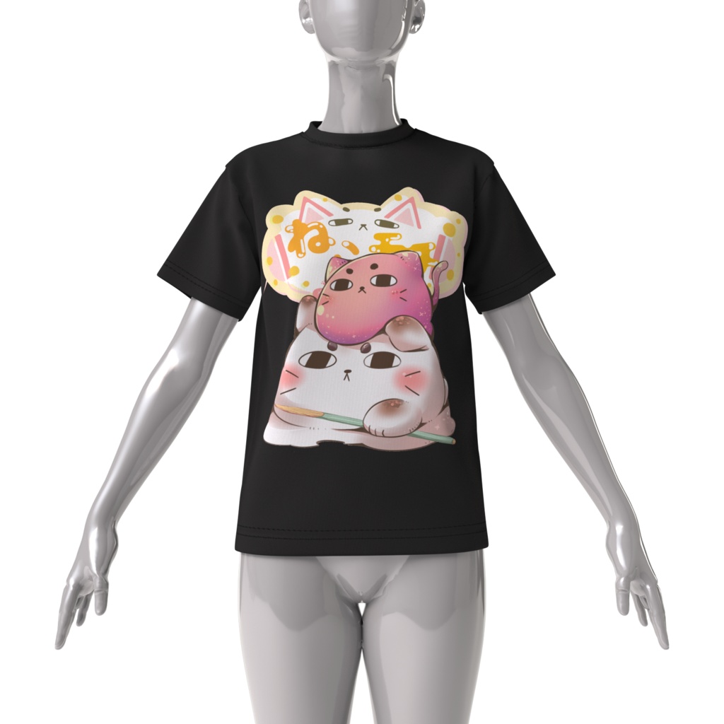 ねこモチ ビッグシルエットTシャツ