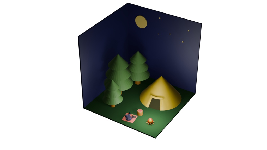 夜の森のキャンプ場