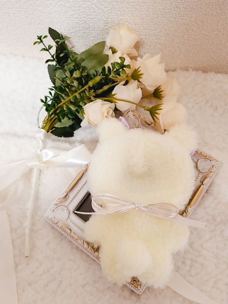 白色くま✕薄紫&ピンクリボン🐻ぬい服