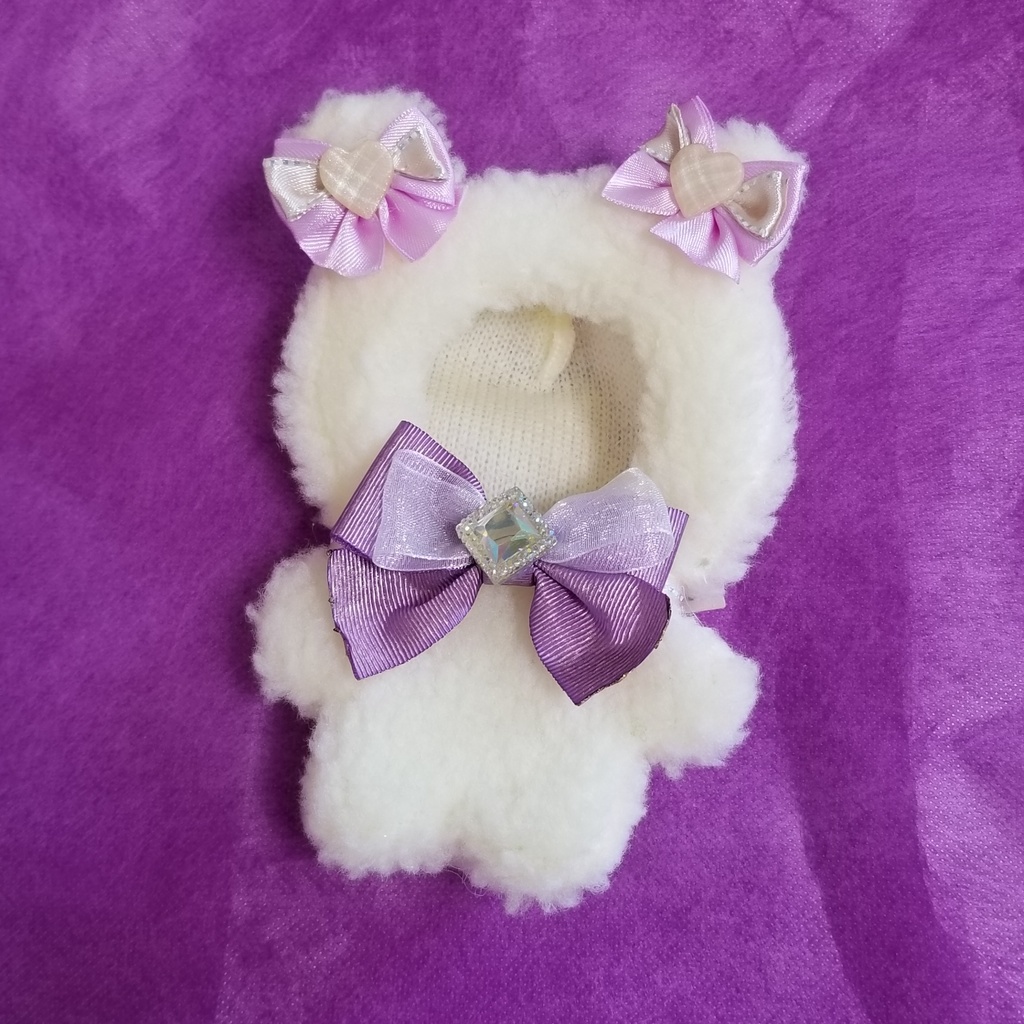 白色くま✕薄紫&ピンクリボン🐻ぬい服