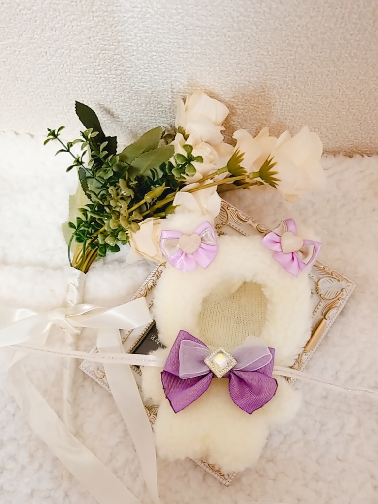 白色くま✕薄紫&ピンクリボン🐻ぬい服