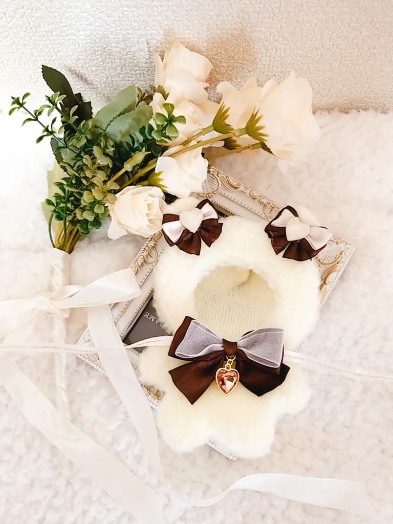 白色くま✕茶リボン🐻ぬい服