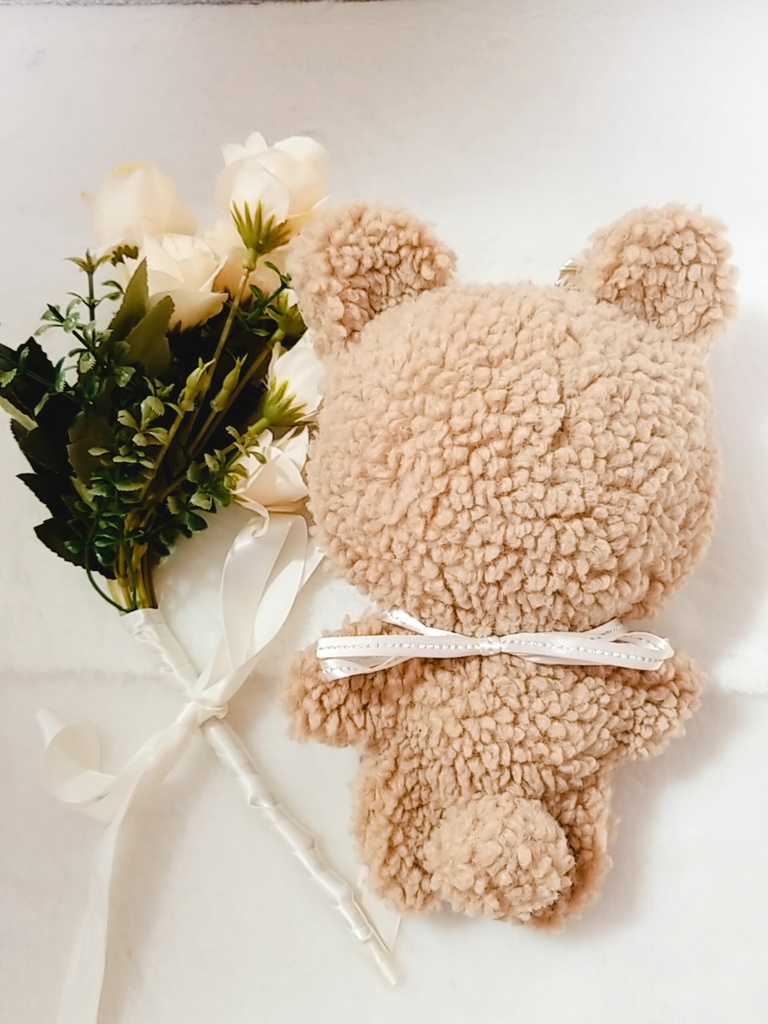 茶色くま✕薄ピンクリボン🐻 ぬい服