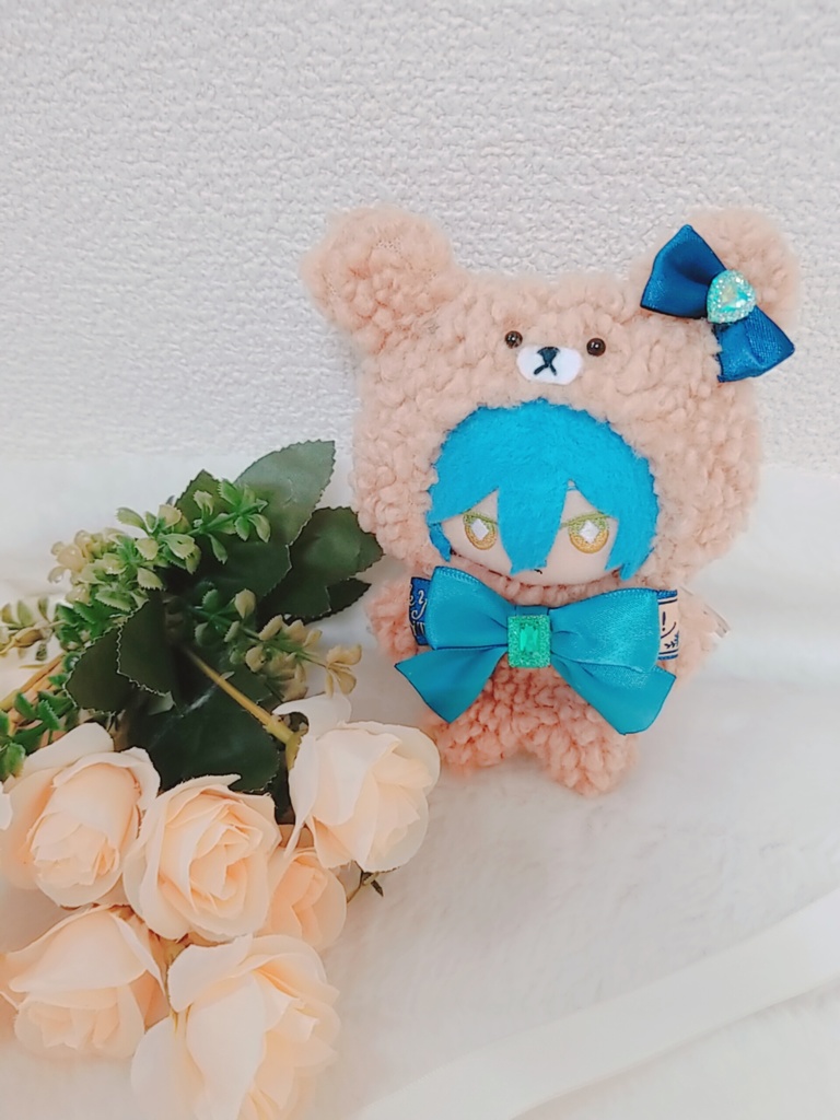 茶色くま🐻水色リボン🎀 ぬい服