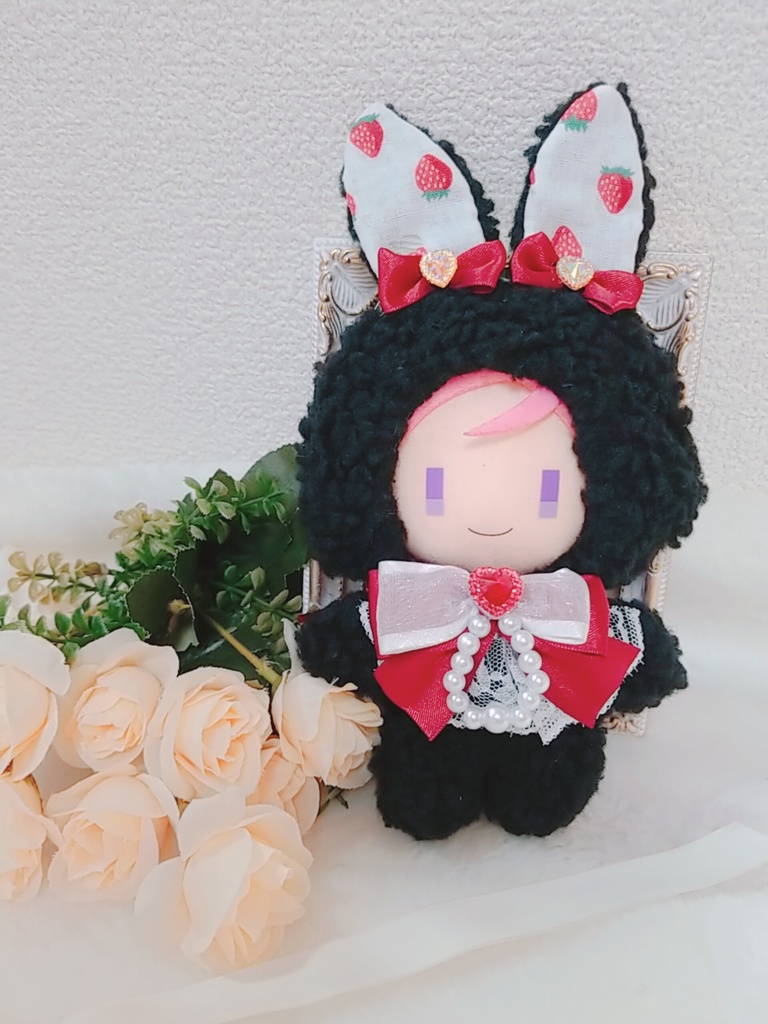 黒うさぎ🐰✕赤リボン🎀 パールリング💎 ぬい服