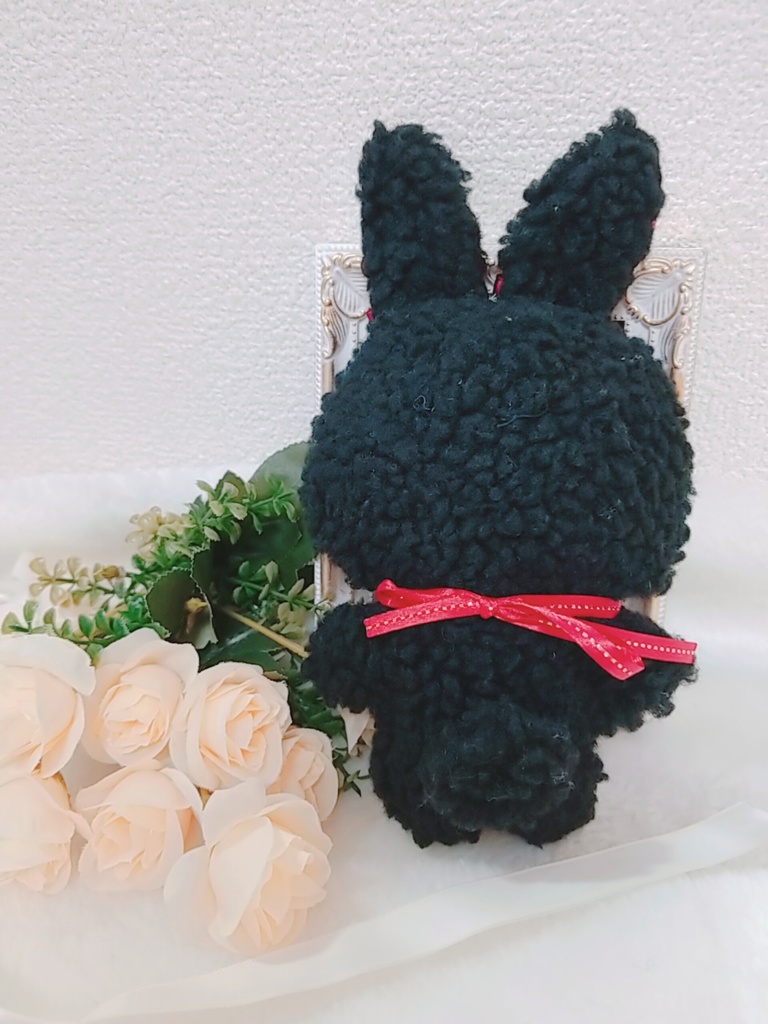 黒うさぎ🐰✕赤リボン🎀 パールリング💎 ぬい服