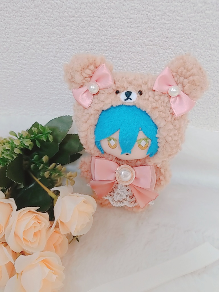 茶色くま🐻✕ピンクリボン🎀 ぬい服