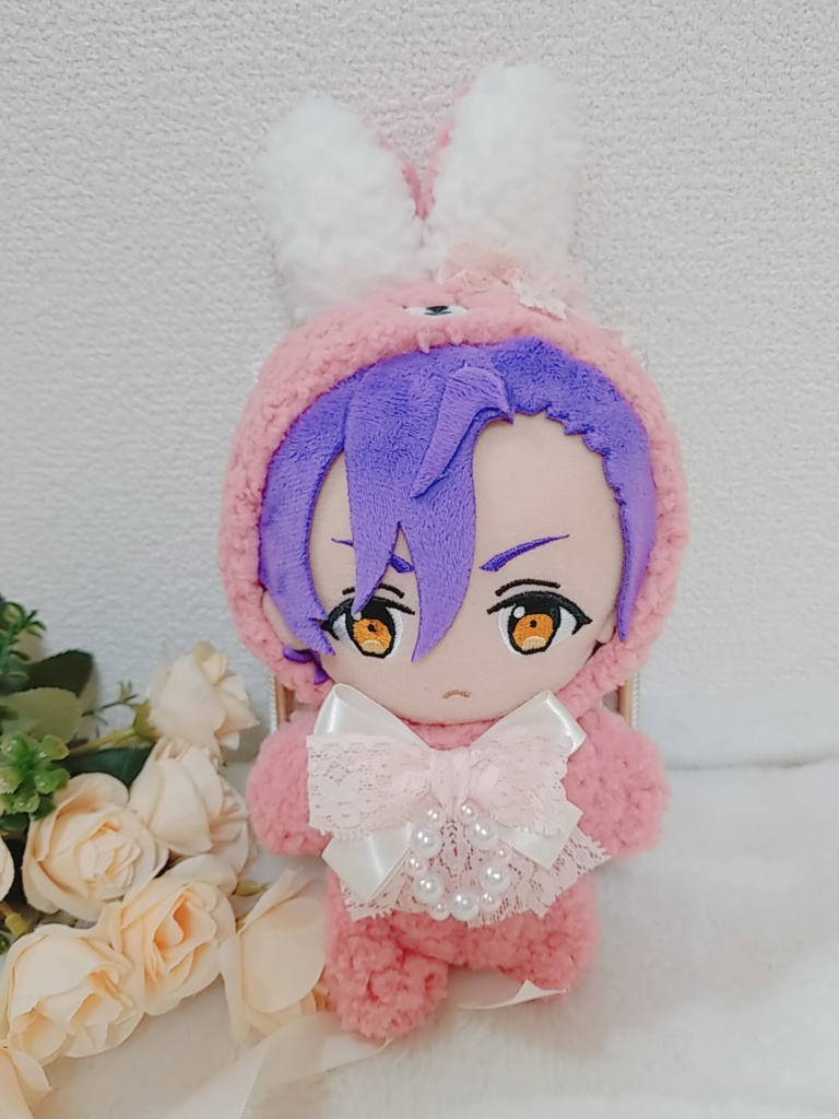 ふわふわ桜うさぎ🌸🐰✕ピンクレースリボン🎀 ビーズリング💎 ハート薔薇ポシェット付き🌹