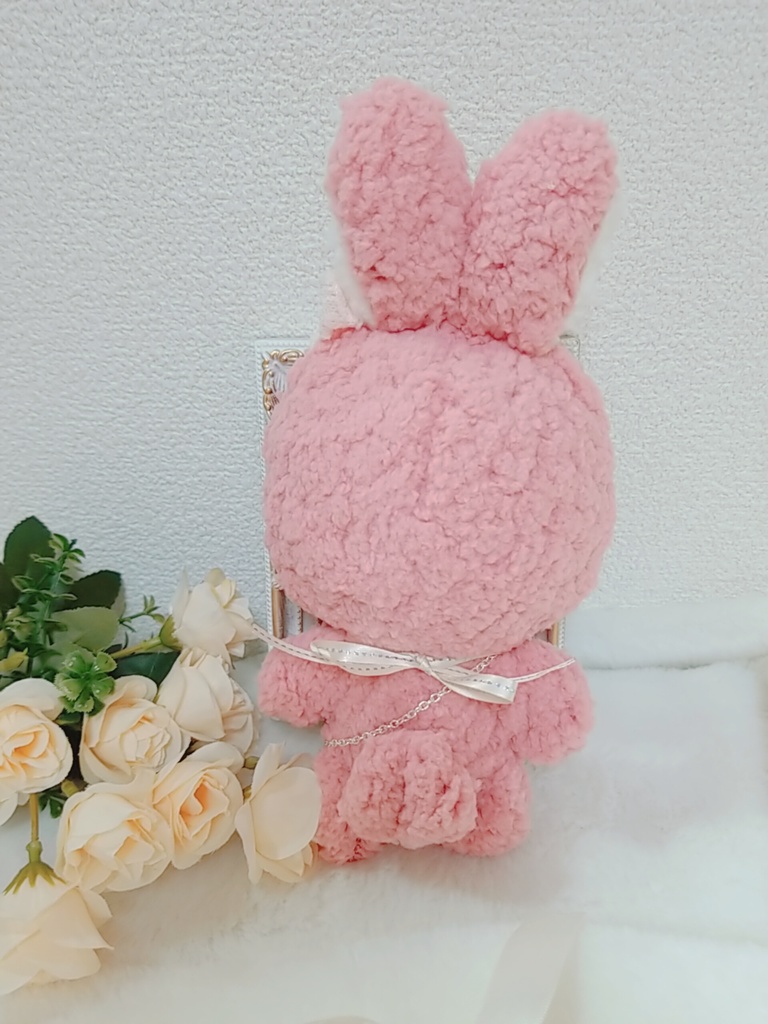 ふわふわ桜うさぎ🌸🐰✕ピンクレースリボン🎀 ビーズリング💎 ハート薔薇ポシェット付き🌹