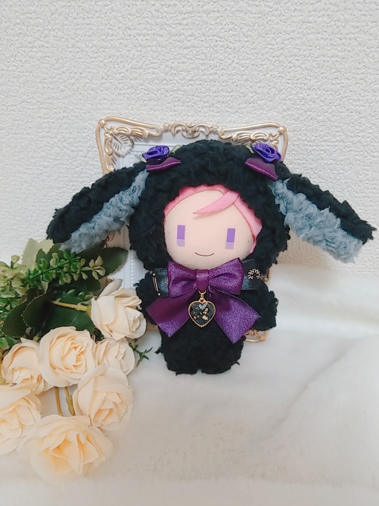 ふわふわ黒うさぎ🐰🖤✕紫リボン🎀 ハートチャーム🖤