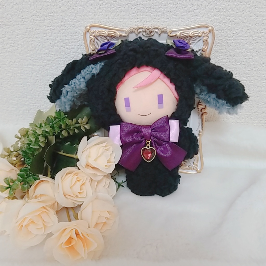 ふわふわ黒うさぎ🐰🖤✕薄紫リボン🎀 ハートチャーム💜