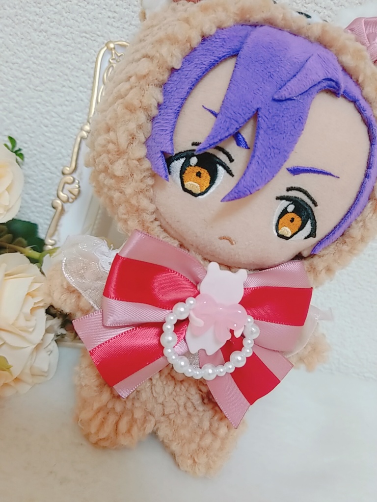 茶くま🐻✕フリル付きピンクリボン🎀 リボンくまブローチ❤