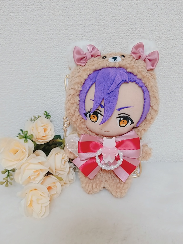 茶くま🐻✕フリル付きピンクリボン🎀 リボンくまブローチ❤